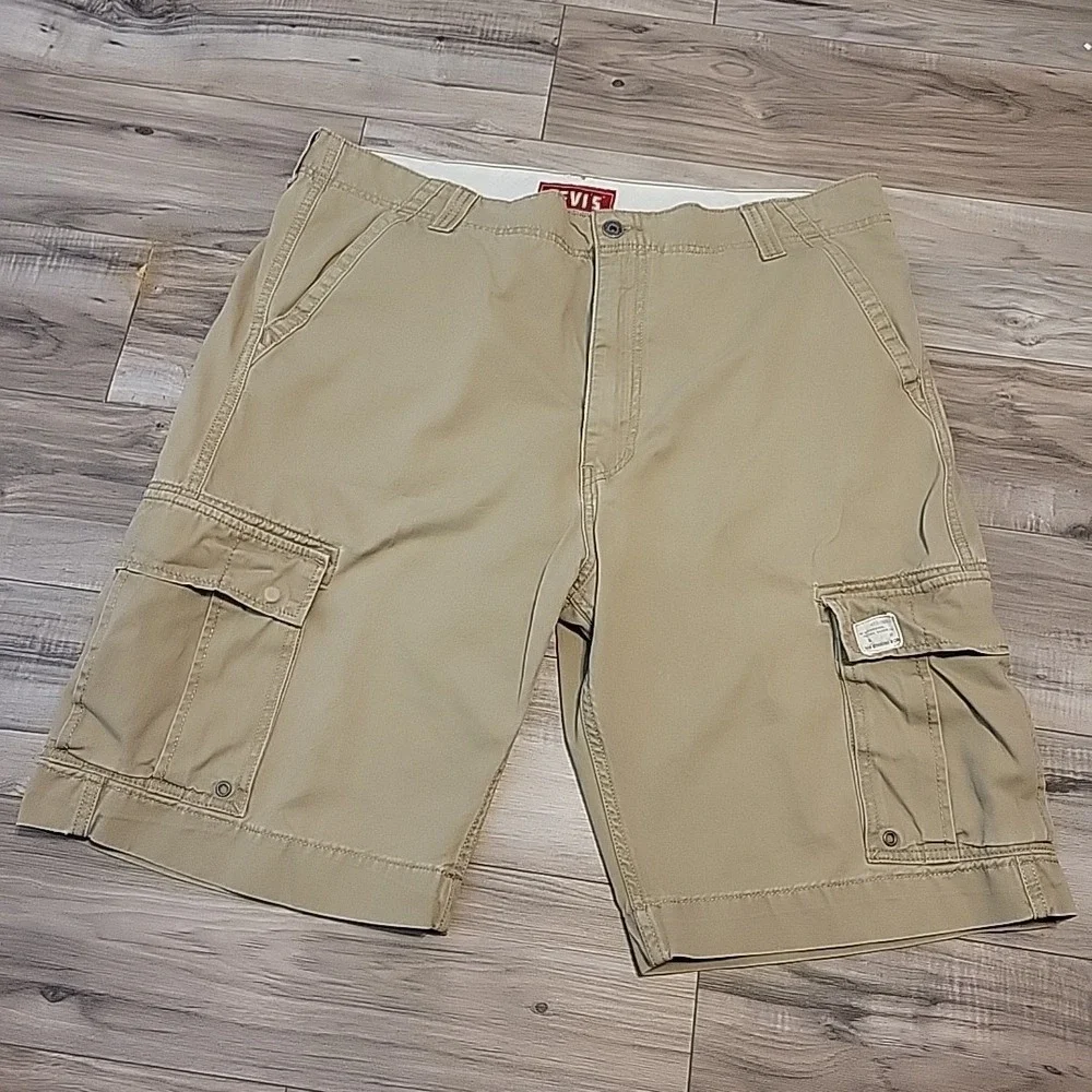 Levi's Cargo Shorts‎ Mens 42 Khaki Relaxed Baggy Flat Front 12